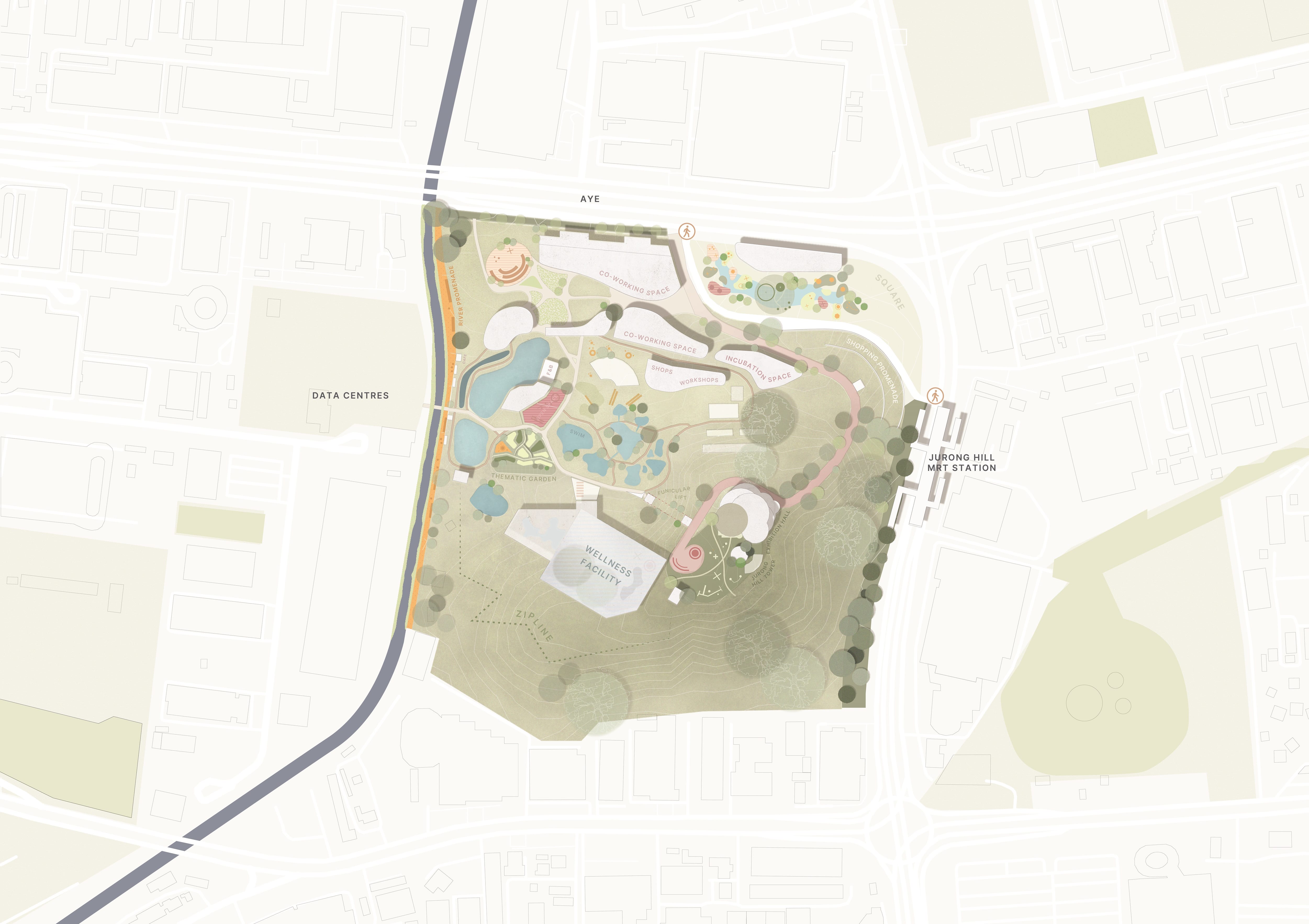 Illustration of future the Former Jurong Bird Park and Jurong Hill